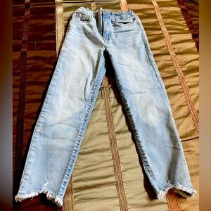 Girls denim cropped shark bite jeans